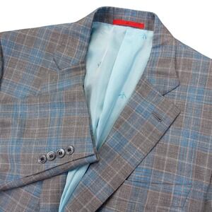 ISAIA Gregory Mens 44R Blue Gray Plaid Cashmere Silk‎ Linen Blazer Sport Coat